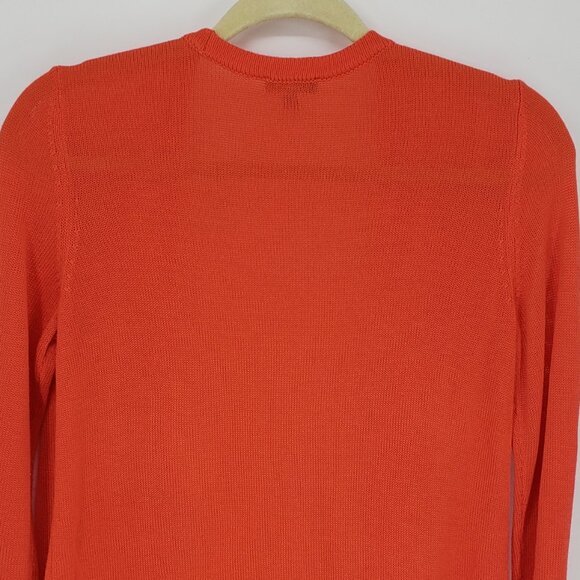 Talbots Fringe Trim Open Front Cardigan Sweater XSP Open Crochet Knit Orange - Picture 7 of 9
